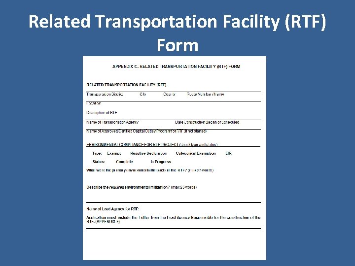 Related Transportation Facility (RTF) Form 