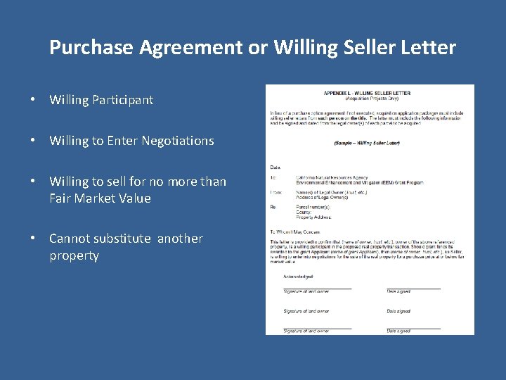 Purchase Agreement or Willing Seller Letter • Willing Participant • Willing to Enter Negotiations