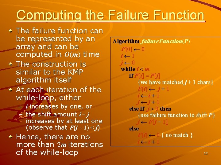 Computing the Failure Function The failure function can be represented by an array and