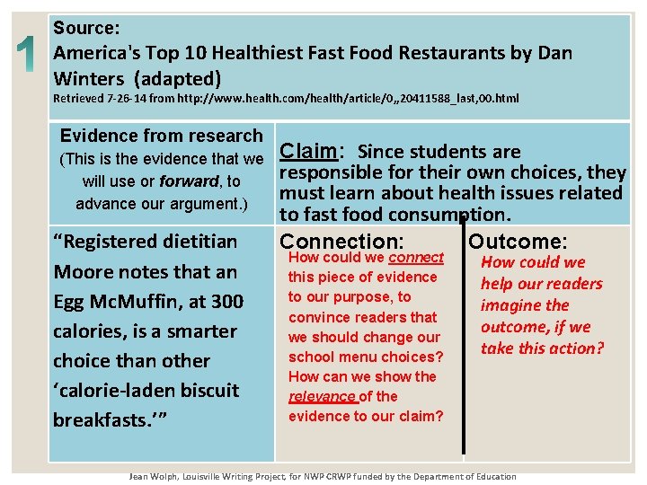 Source: America's Top 10 Healthiest Fast Food Restaurants by Dan Winters (adapted) Retrieved 7