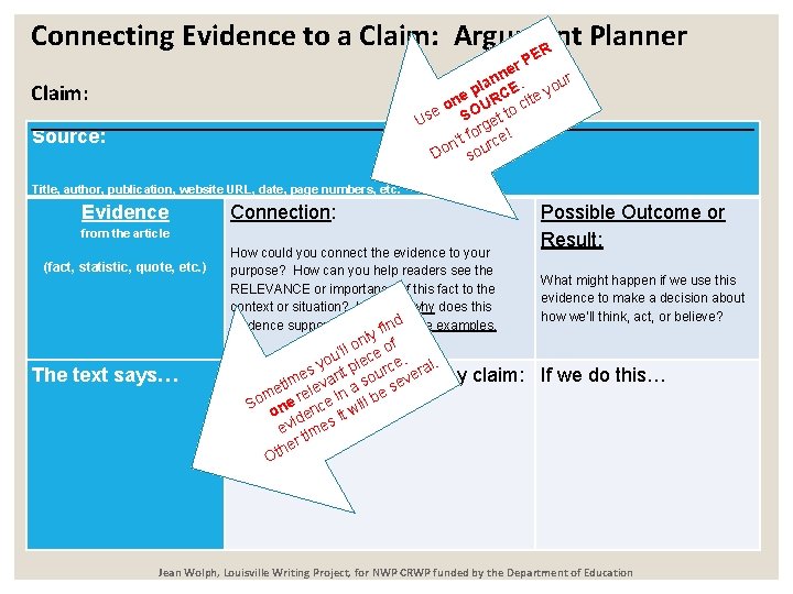 Connecting Evidence to a Claim: Argument Planner R PE r e nn. ur a