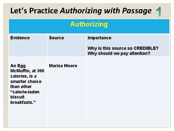 Let’s Practice Authorizing with Passage Authorizing Evidence Source Importance Why is this source so