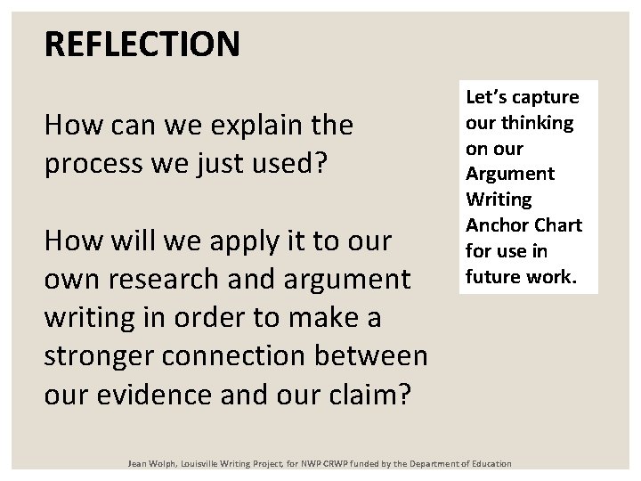 REFLECTION How can we explain the process we just used? How will we apply