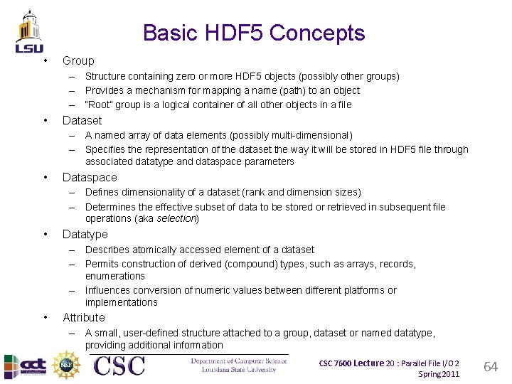 Basic HDF 5 Concepts • Group – Structure containing zero or more HDF 5