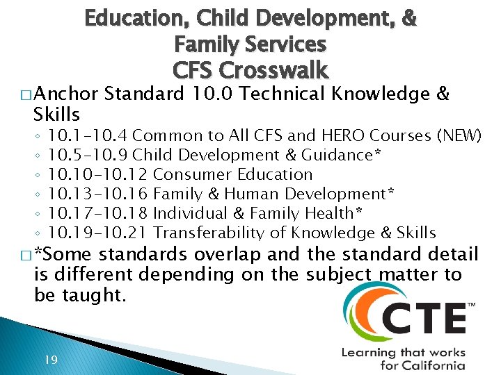 Education, Child Development, & Family Services � Anchor Skills ◦ ◦ ◦ CFS Crosswalk