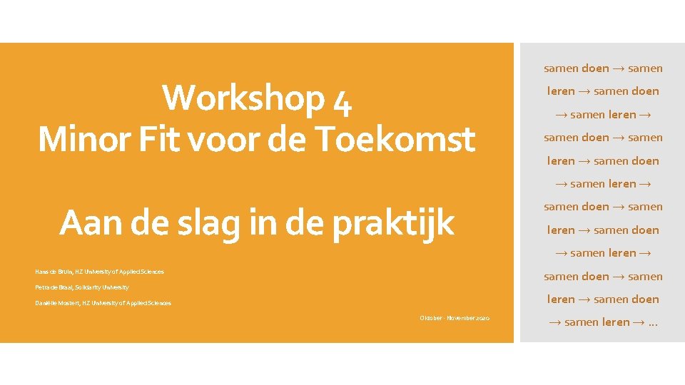 Workshop 4 Minor Fit voor de Toekomst samen doen → samen leren → Aan