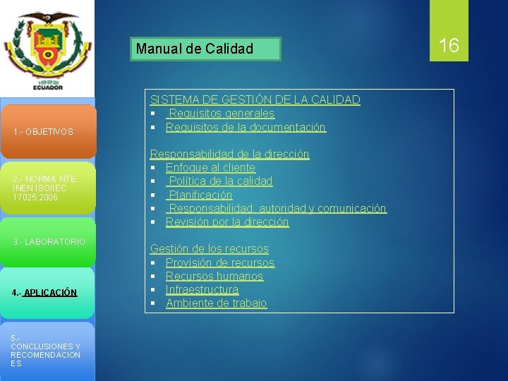 Manual de Calidad 1. - OBJETIVOS 2. - NORMA NTE INEN ISO/IEC 17025: 2006