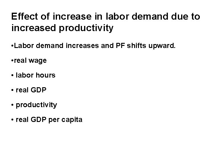 Effect of increase in labor demand due to increased productivity • Labor demand increases