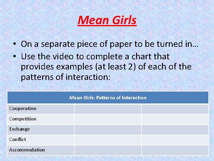 Mean Girls • On a separate piece of paper to be turned in… •