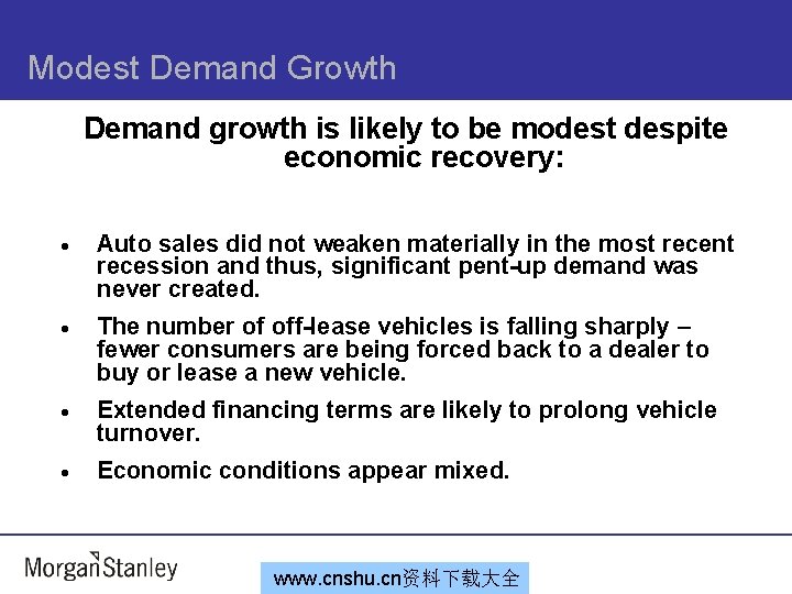 Modest Demand Growth Demand growth is likely to be modest despite economic recovery: ·