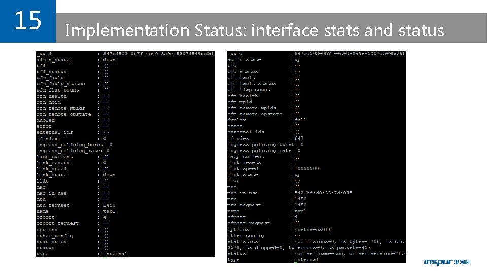 15 Implementation Status: interface stats and status 