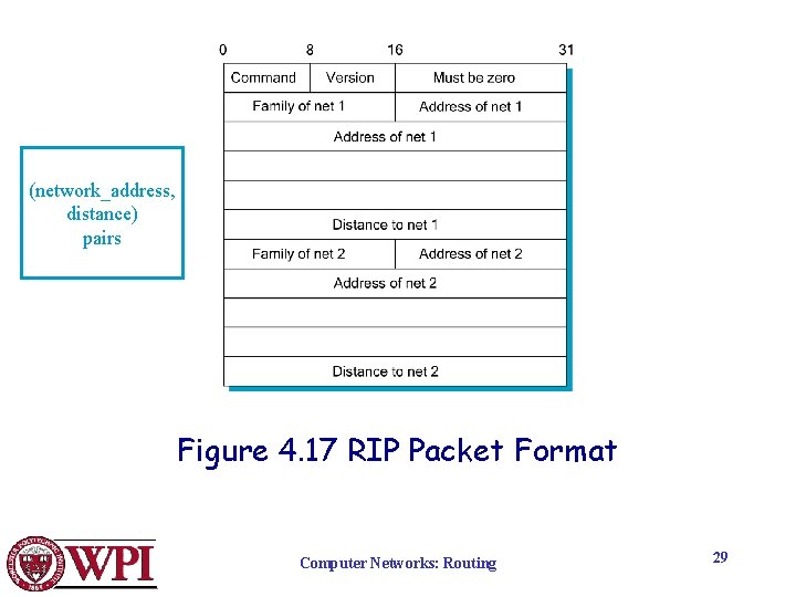 (network_address, distance) pairs Figure 4. 17 RIP Packet Format Computer Networks: Routing 29 
