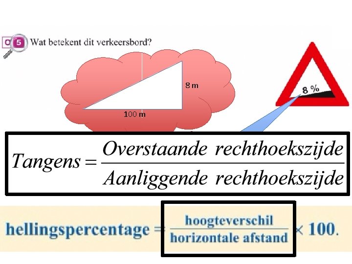 8 m 100 m Bij elke 100 meter die je horizontaal aflegt, stijgt de
