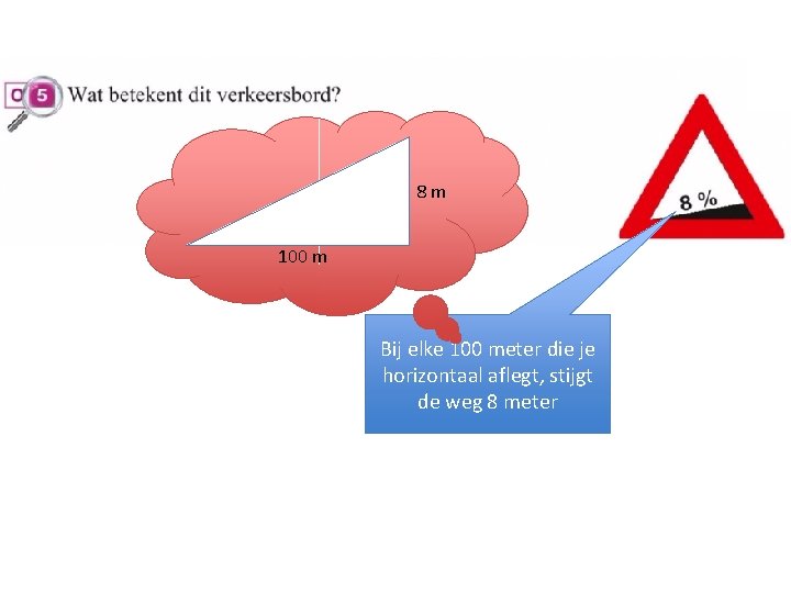 8 m 100 m Bij elke 100 meter die je horizontaal aflegt, stijgt de
