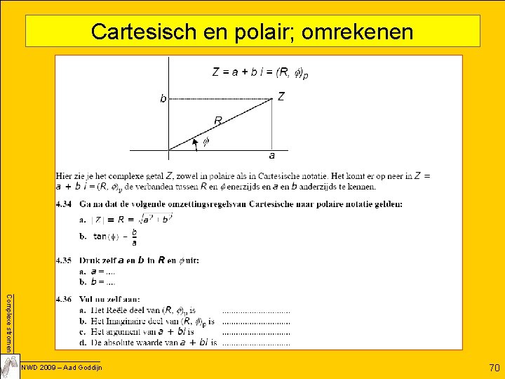 Cartesisch en polair; omrekenen Complexe stromen NWD 2009 – Aad Goddijn 70 