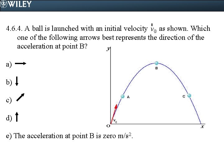 4. 6. 4. A ball is launched with an initial velocity as shown. Which