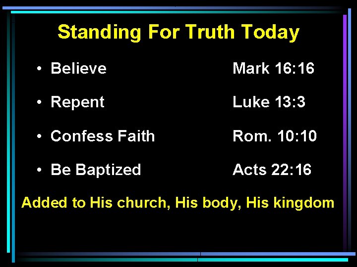 Standing For Truth Today • Believe Mark 16: 16 • Repent Luke 13: 3