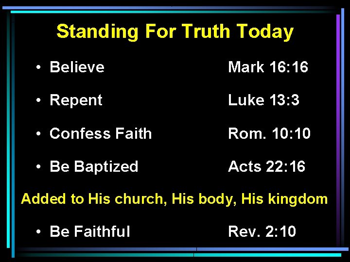 Standing For Truth Today • Believe Mark 16: 16 • Repent Luke 13: 3