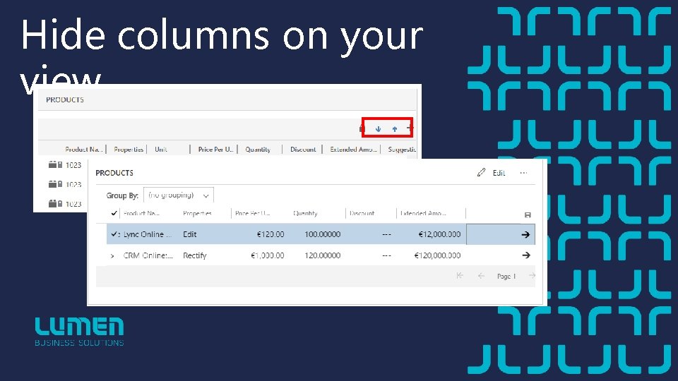 Hide columns on your view 