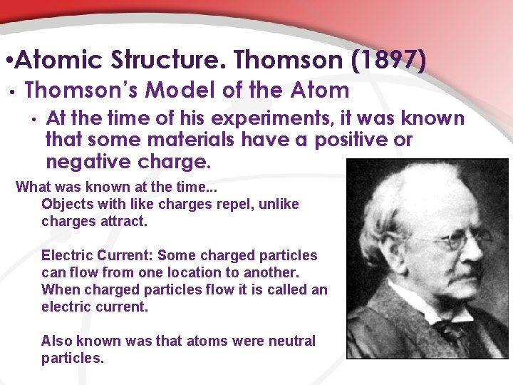  • Atomic Structure. Thomson (1897) • Thomson’s Model of the Atom • At