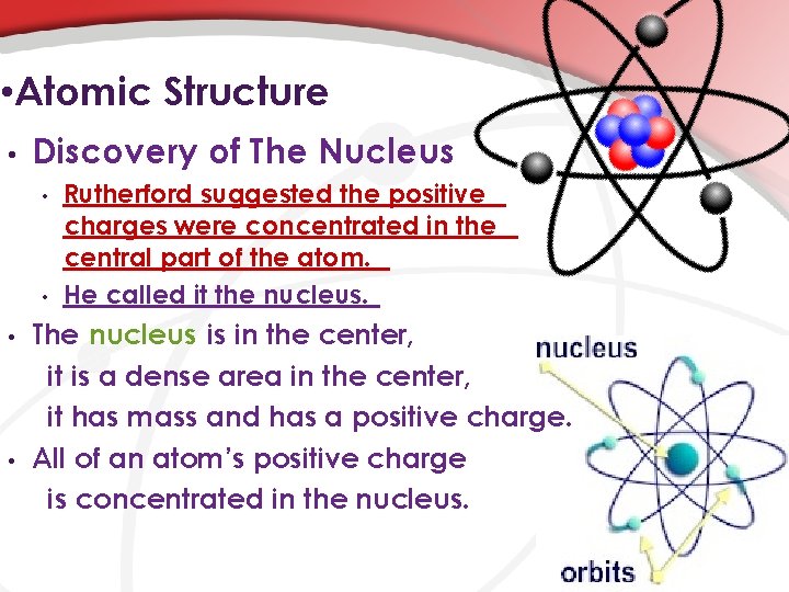  • Atomic Structure • Discovery of The Nucleus • • Rutherford suggested the