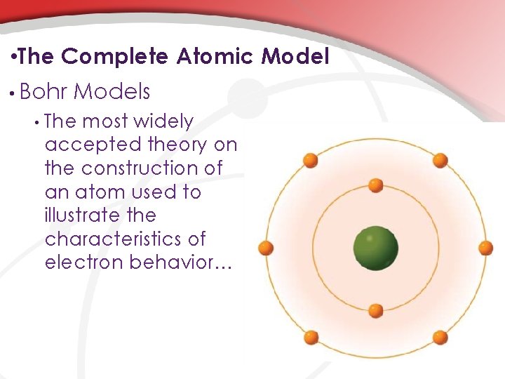  • The Complete Atomic Model • Bohr • Models The most widely accepted
