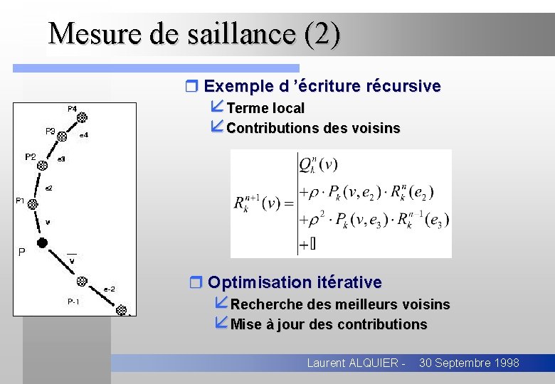 Mesure de saillance (2) r Exemple d ’écriture récursive åTerme local åContributions des voisins