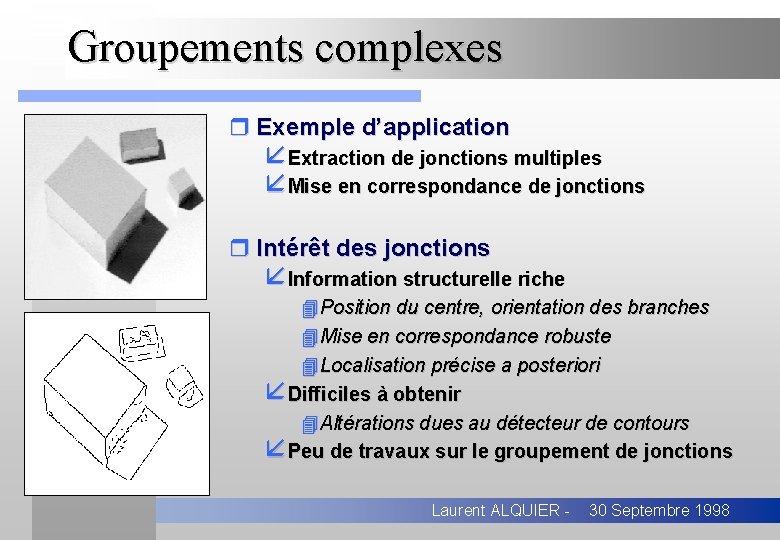 Groupements complexes r Exemple d’application åExtraction de jonctions multiples åMise en correspondance de jonctions