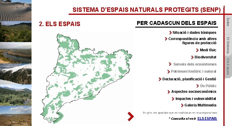 SISTEMA D’ESPAIS NATURALS PROTEGITS (SENP) PER CADASCUN DELS ESPAIS Índex 2. ELS ESPAIS Situació