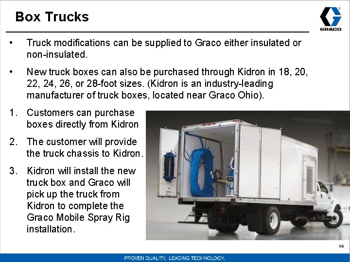 Box Trucks • Truck modifications can be supplied to Graco either insulated or non-insulated.