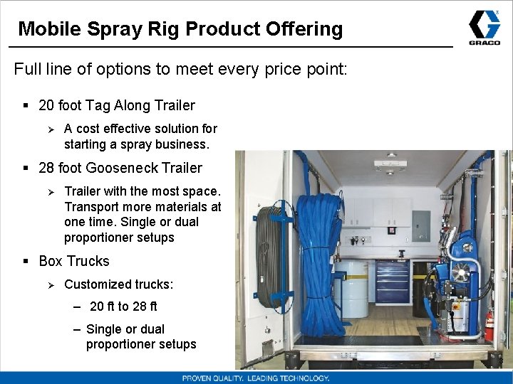 Mobile Spray Rig Product Offering Full line of options to meet every price point: