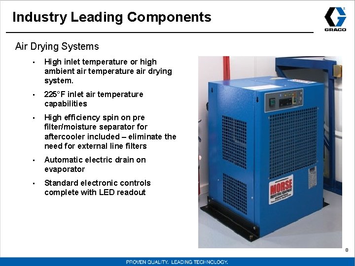 Industry Leading Components Air Drying Systems • High inlet temperature or high ambient air