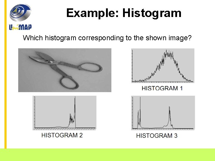 Example: Histogram Which histogram corresponding to the shown image? School of Mechatronic Engineering Ai.