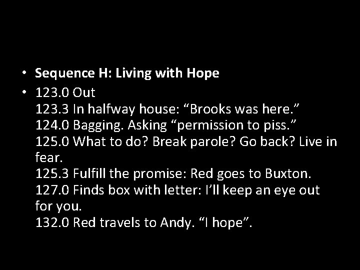  • Sequence H: Living with Hope • 123. 0 Out 123. 3 In