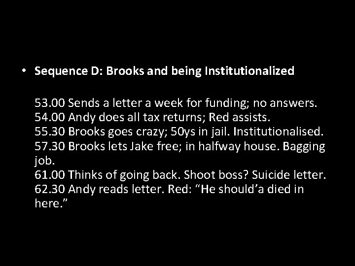  • Sequence D: Brooks and being Institutionalized 53. 00 Sends a letter a