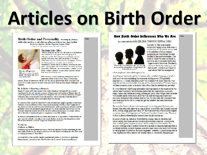Articles on Birth Order 