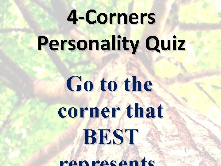 4 -Corners Personality Quiz Go to the corner that BEST 