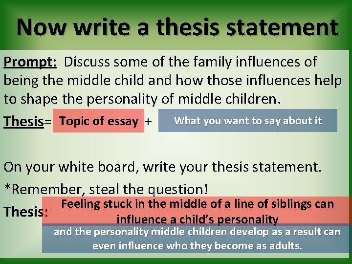 Now write a thesis statement Prompt: Discuss some of the family influences of being