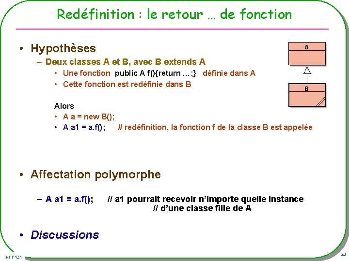 Redéfinition : le retour … de fonction • Hypothèses – Deux classes A et