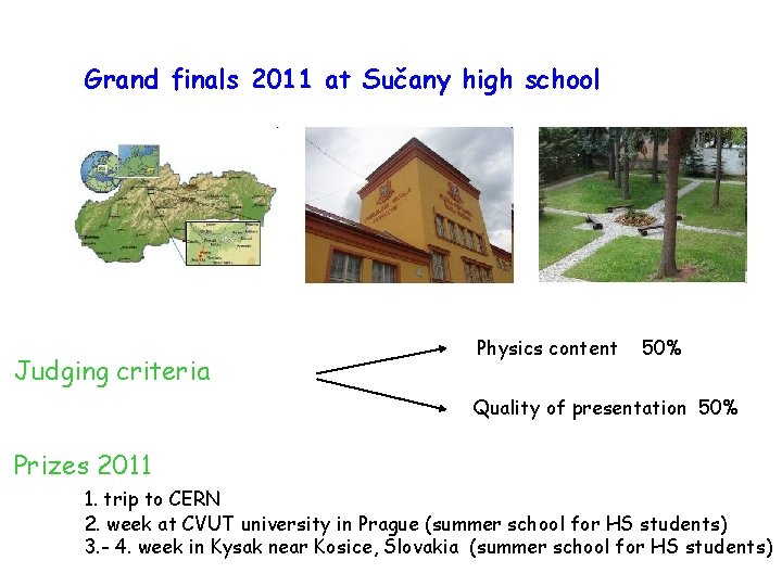 Grand finals 2011 at Sučany high school Judging criteria Physics content 50% Quality of