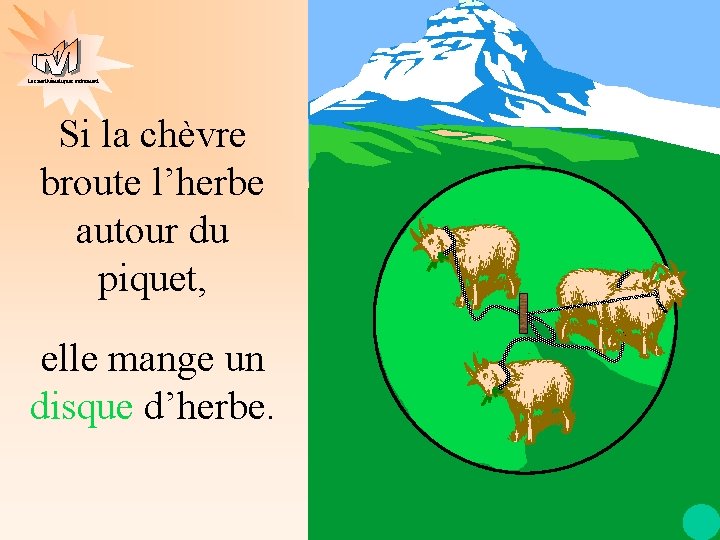 Les mathématiques autrement Si la chèvre broute l’herbe autour du piquet, elle mange un