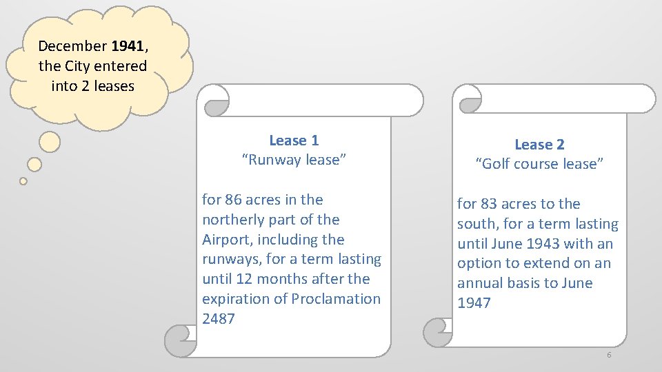 December 1941, the City entered into 2 leases Lease 1 “Runway lease” Lease 2