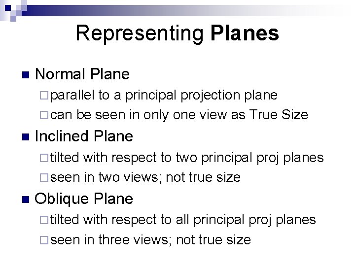 Representing Planes n Normal Plane ¨ parallel to a principal projection plane ¨ can