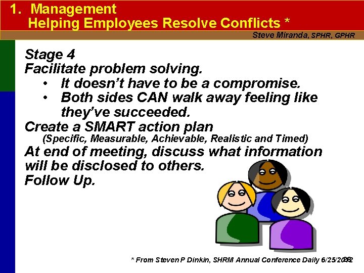 1. Management Helping Employees Resolve Conflicts * Steve Miranda, SPHR, GPHR Stage 4 Facilitate