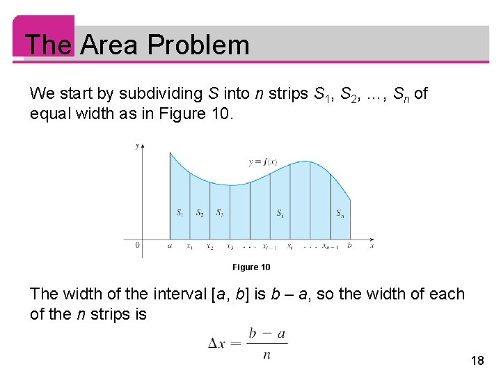 The Area Problem We start by subdividing S into n strips S 1, S