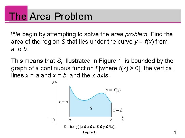 The Area Problem We begin by attempting to solve the area problem: Find the
