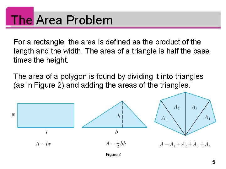 The Area Problem For a rectangle, the area is defined as the product of