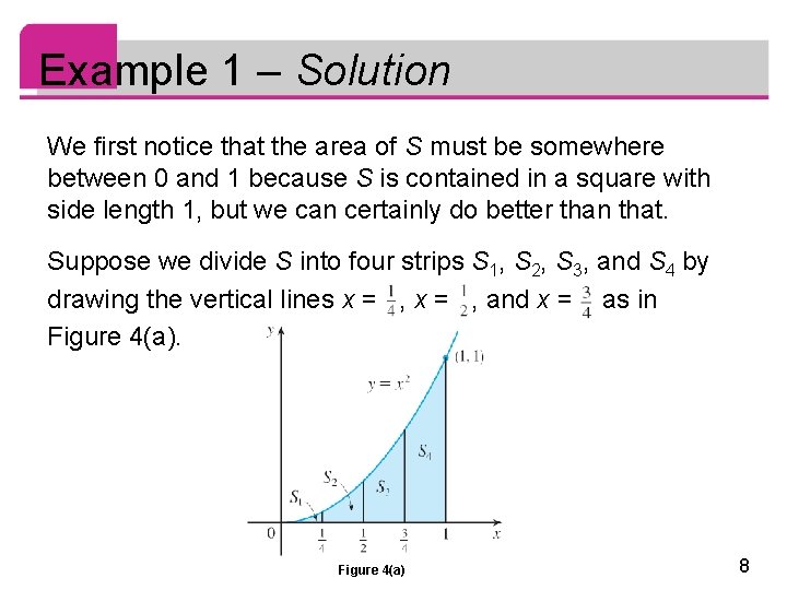 Example 1 – Solution We first notice that the area of S must be