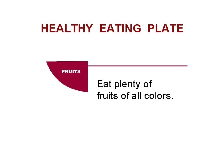 HEALTHY EATING PLATE Eat plenty of fruits of all colors. 