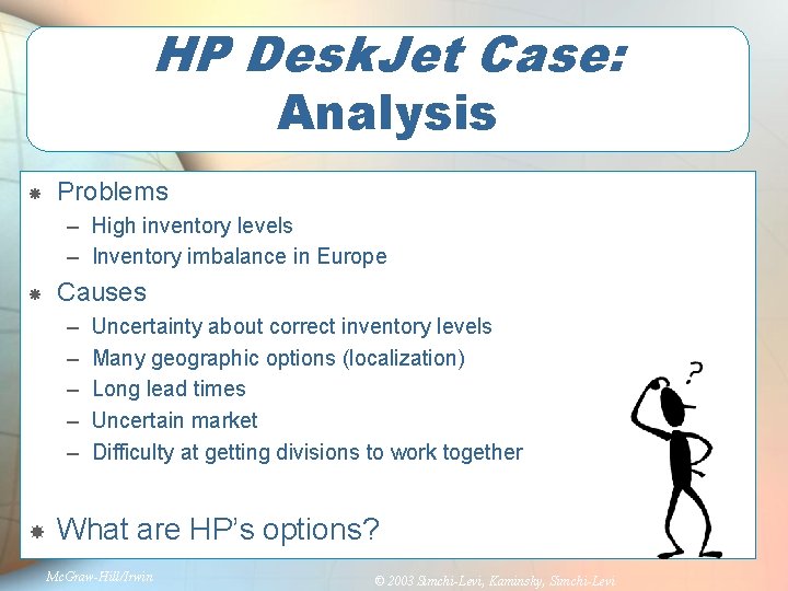 HP Desk. Jet Case: Analysis Problems – High inventory levels – Inventory imbalance in